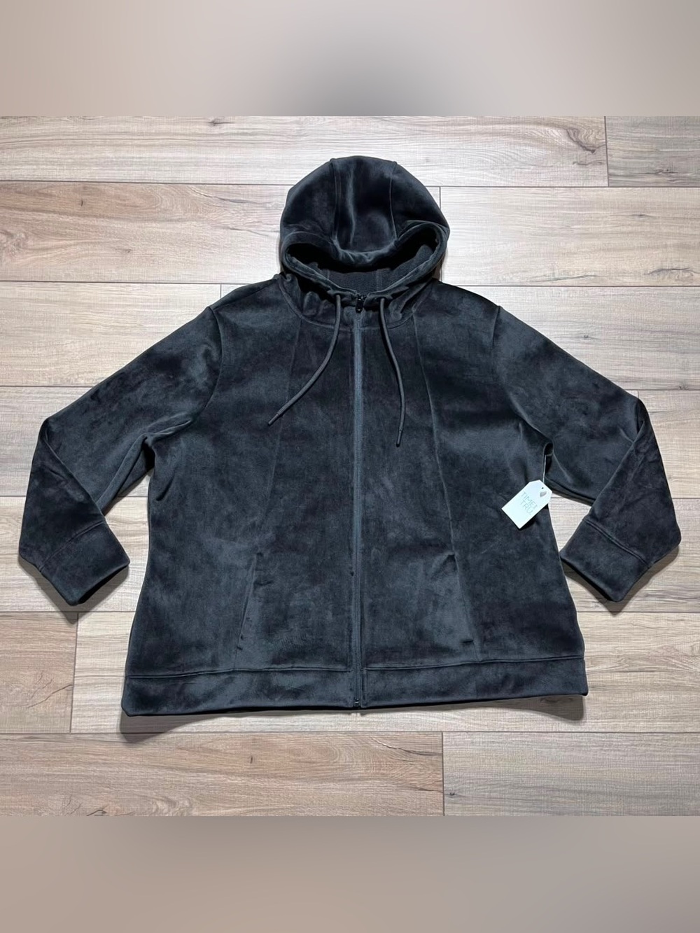 Time and Tru Womens Plus Full‎ Zip Velvet Hooded Jacket Size 2X (20W-22W) Black